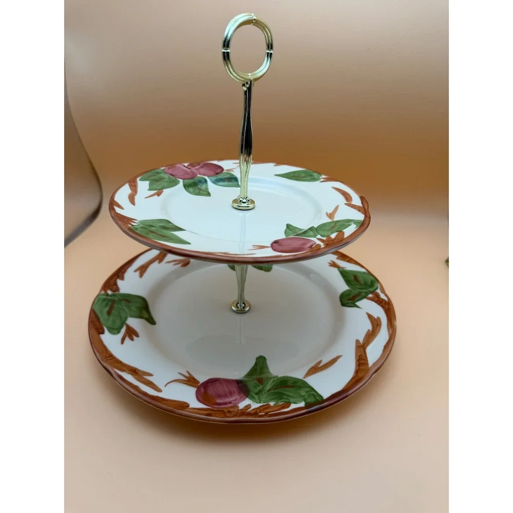 Franciscan Apple 2 Tier Cake Stand Hand Decorated Staffordshire England Ceramic